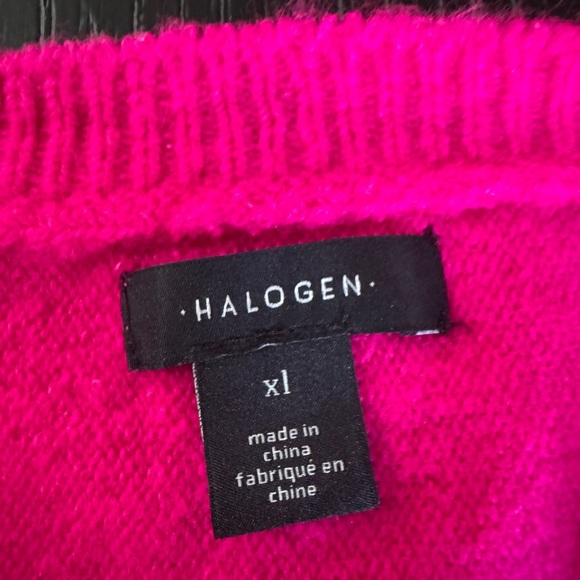 Halogen Hot Pink V-Neck Soft Fuzzy Sweater with Three-Quarter Sleeves XL - Picture 2 of 4